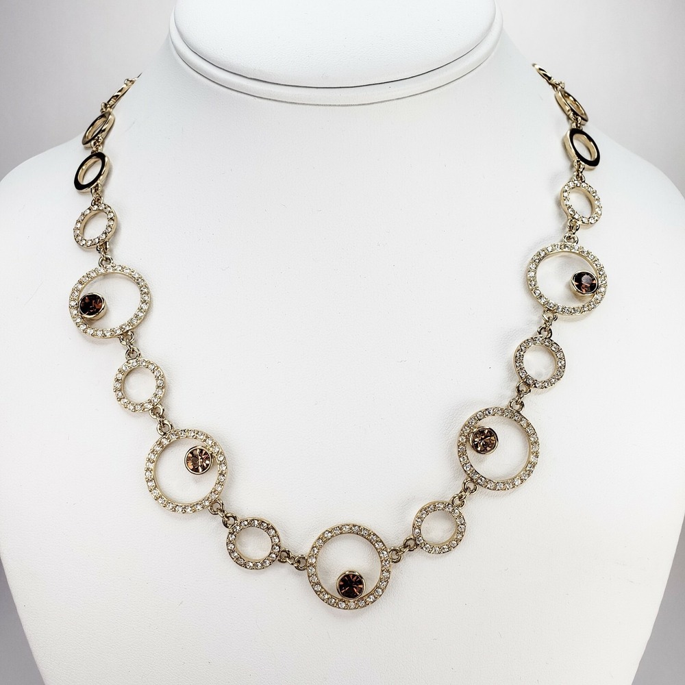 Vintage Nolan Miller Circles and‎ Dots Necklace Gold Tone Amber Crystal 18.5 In